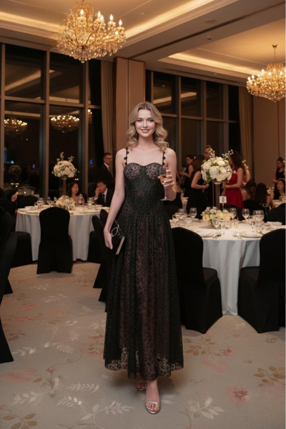 Alternative view of Elegant and Powerful Black Lace Long Dress