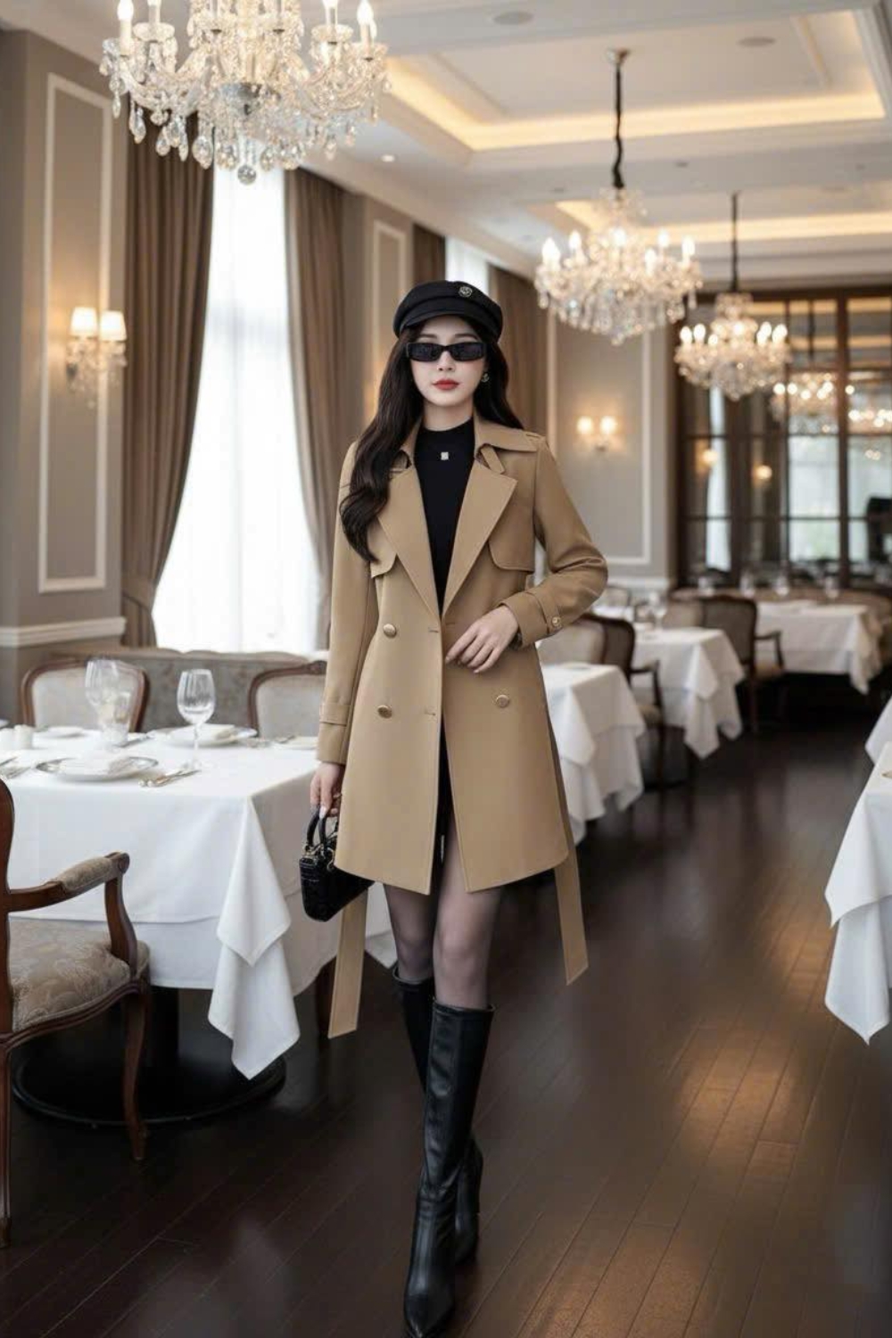 Alternative view of Short Burgundy Coat with Belt