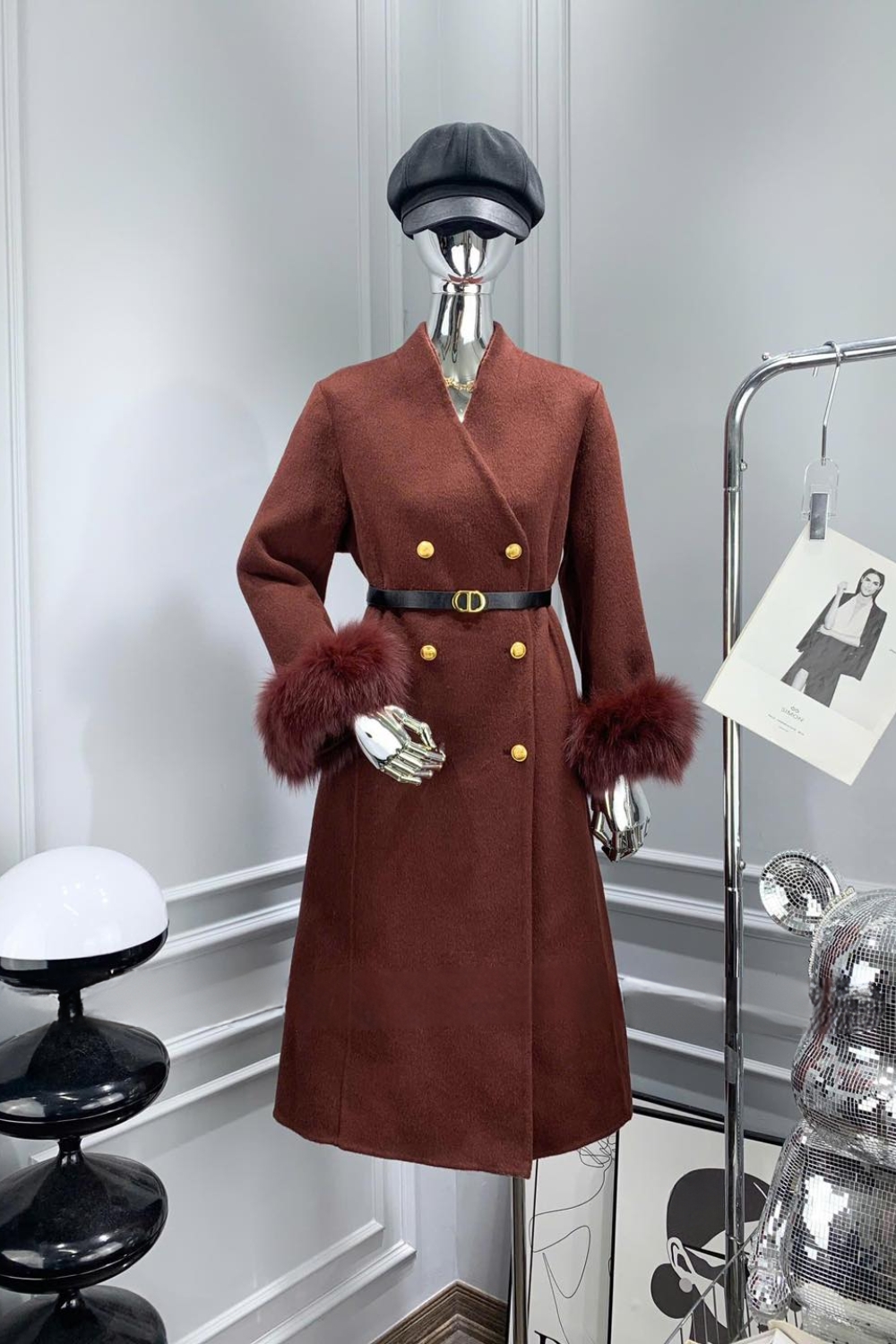 Long Wool Coat with Fur Cuffs