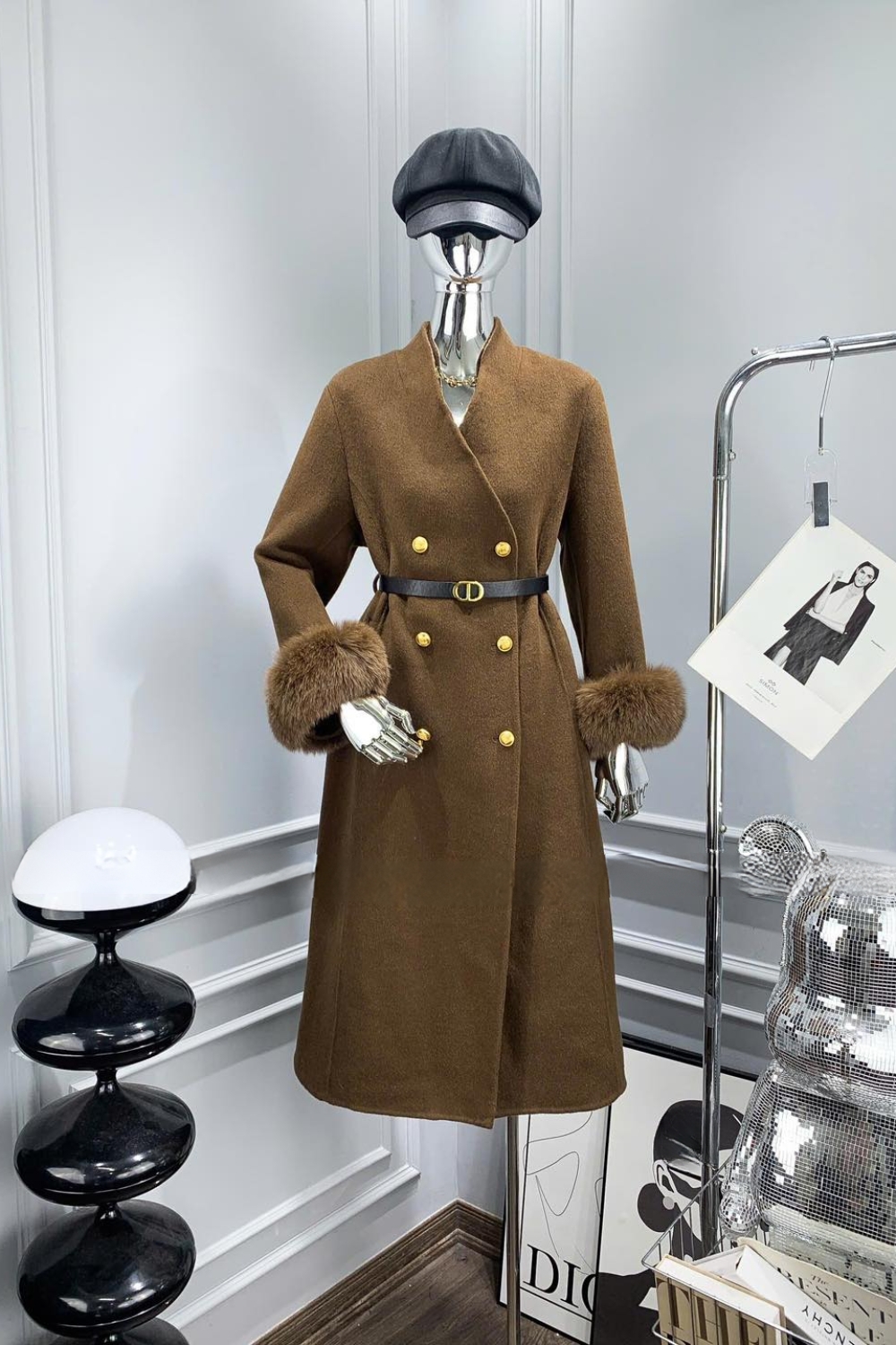 Alternative view of Long Wool Coat with Fur Cuffs