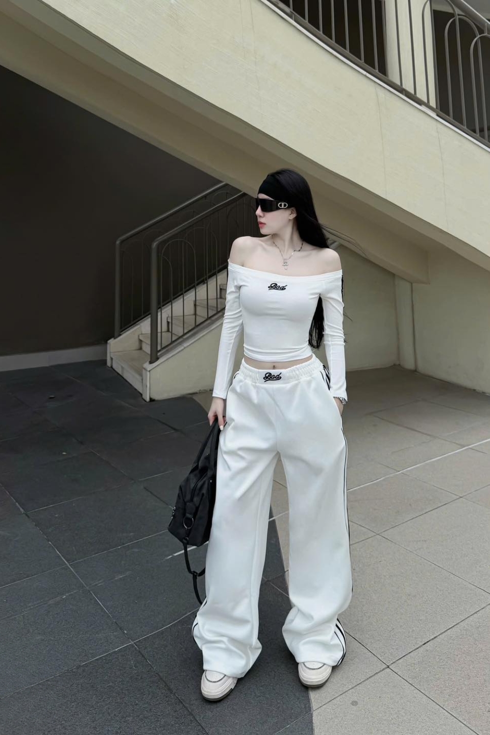 Off-Shoulder Top & Wide Jogger Pants Set